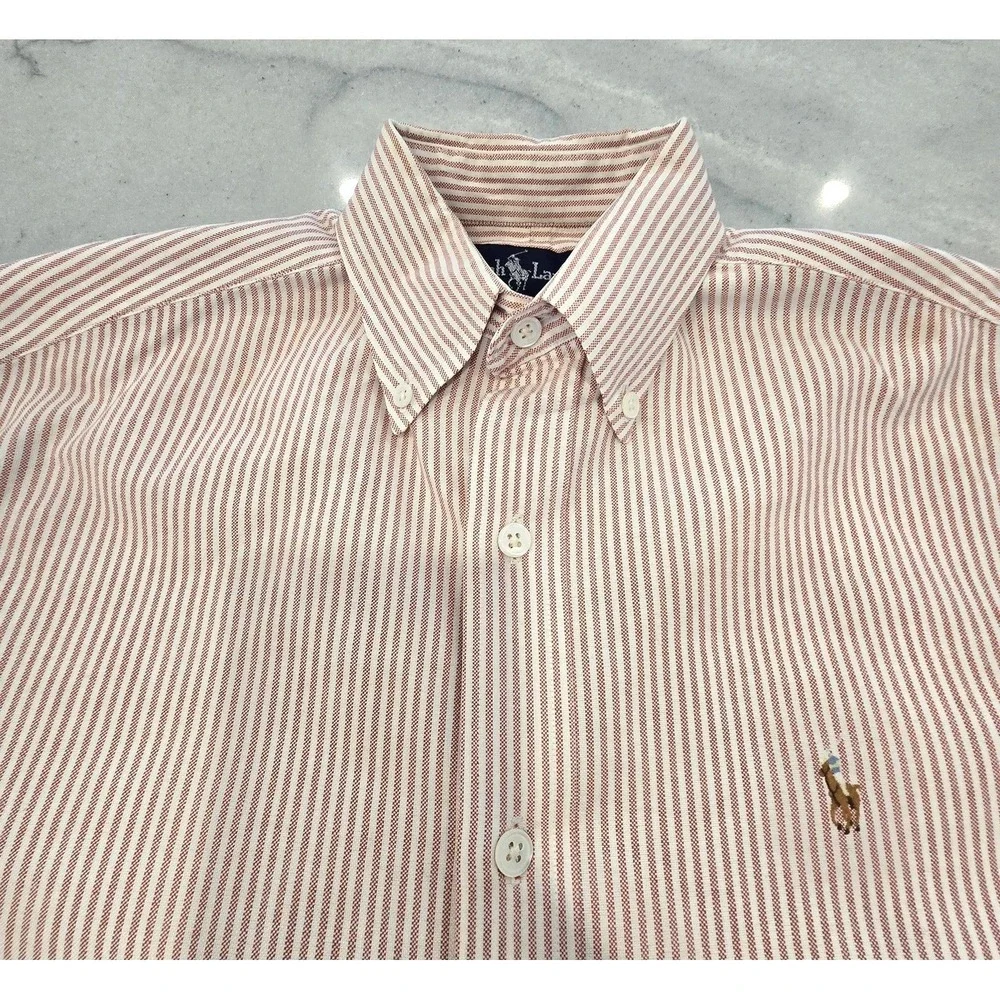 Ralph Lauren‎ Shirt Boys 6 Mauve White Stripe Button Down Oxford Long Sleeve